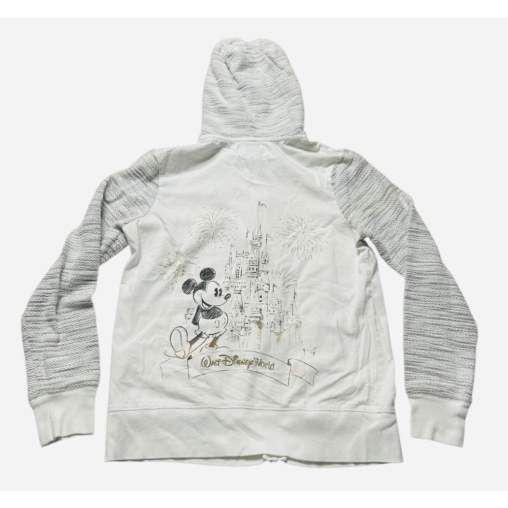 Disney Parks Walt Disney Mickey Mouse Castle Sweater Hoodie Womens 1X Ivory Gray